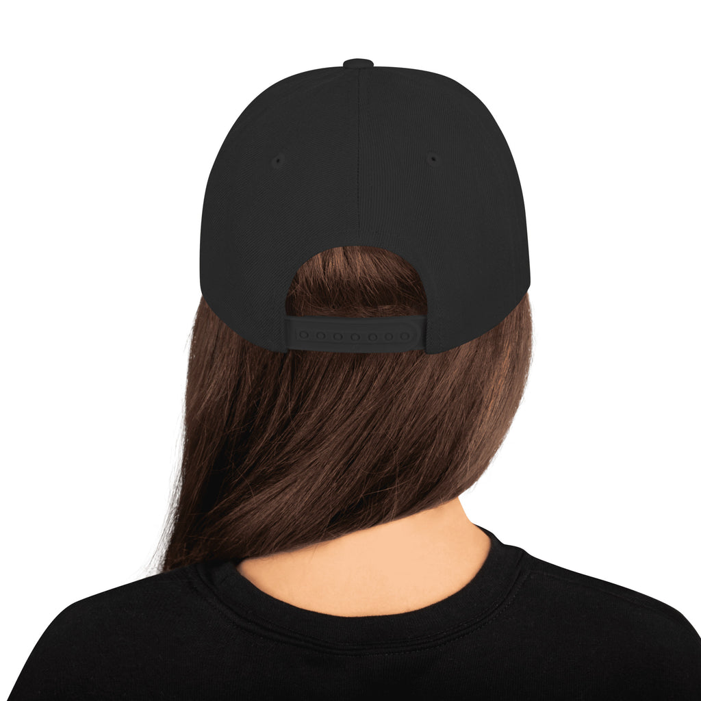 Black flat-brim snapback hat with embroidered Miami P.I.NEAPPLE pineapple logo