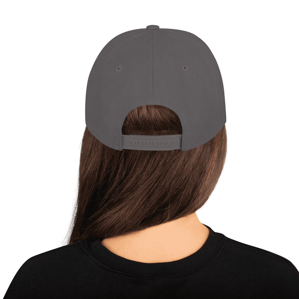 Dark Grey flat-brim snapback hat with embroidered Miami P.I.NEAPPLE pineapple logo