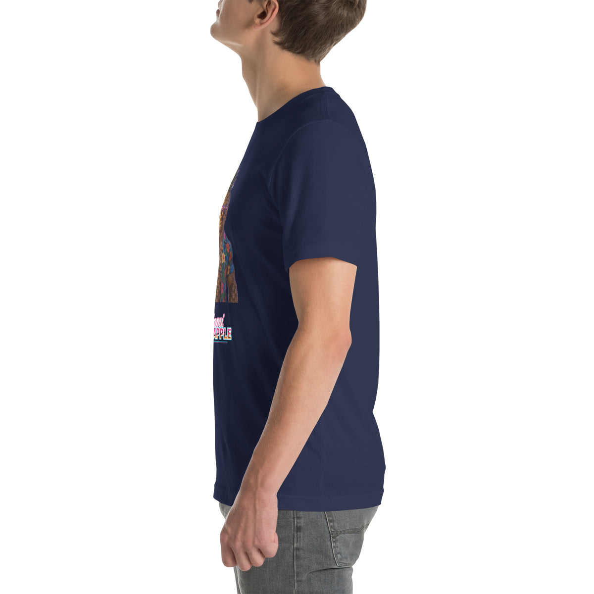 Men's Navy t-shirt with a pineapple character bust print — Miami P.I.NEAPPLE Bust Tee
