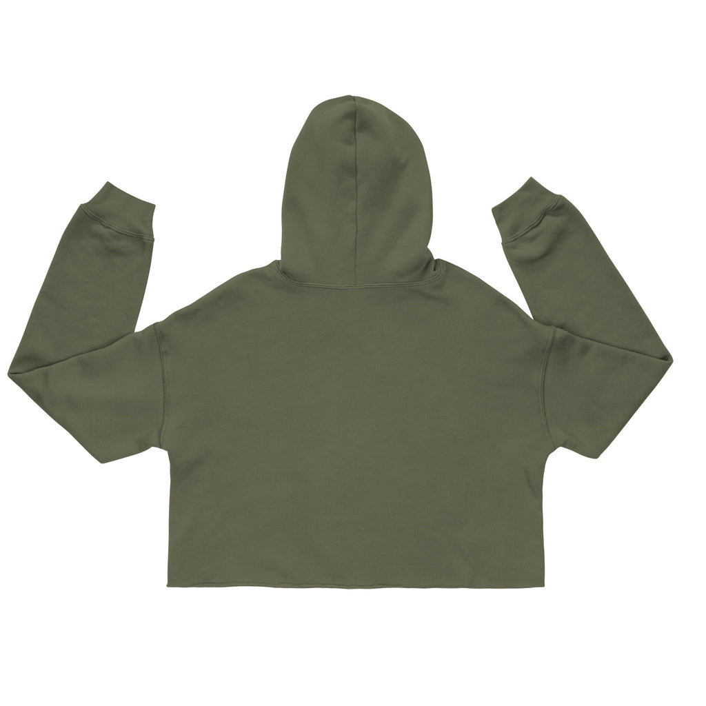Women's Military Green cropped hoodie with the Miami P.I.NEAPPLE retro logo print
