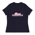 Women's Navy relaxed t-shirt with the Miami P.I.NEAPPLE retro logo print